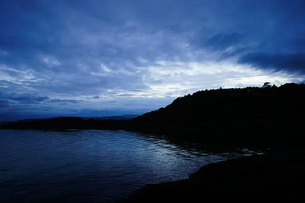 Portavadie, Strathclyde, West Loch Tarbert in the twilight.