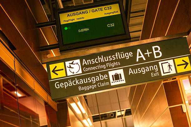 istock Flight connection sign on the airport 493378325