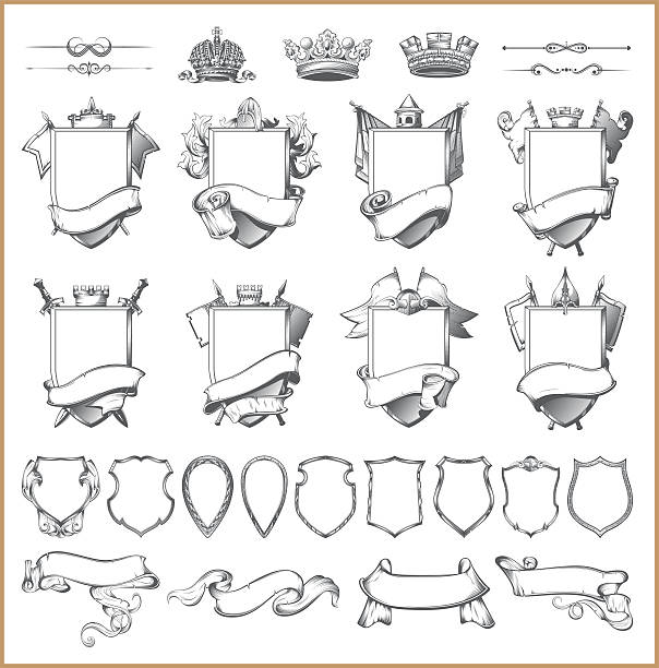 ilustrações de stock, clip art, desenhos animados e ícones de vector coleção de elementos de heráldica e brasão de modelo - coat of arms