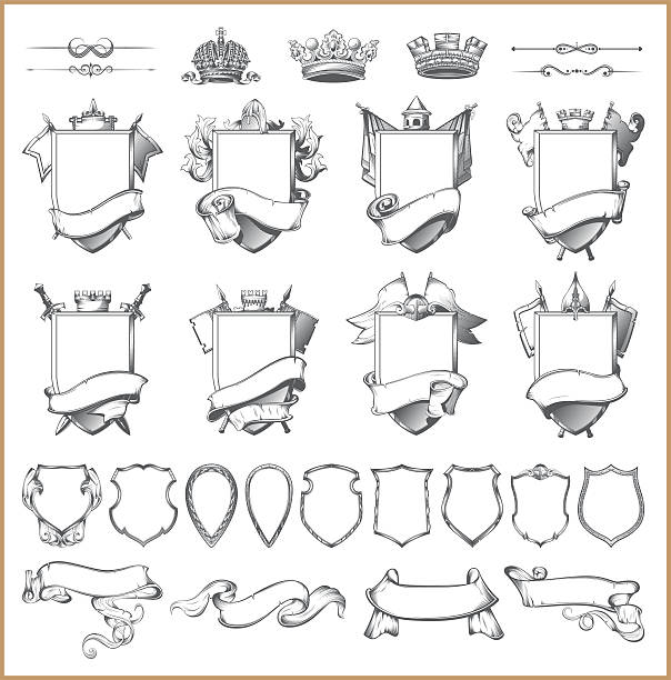 Vector heraldic element collection and Coat of arms template Vector heraldic element collection and Coat of arms template coat of arms stock illustrations