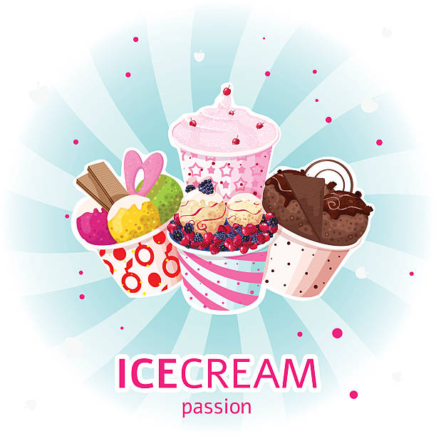 Various ice cream cups vector art illustration