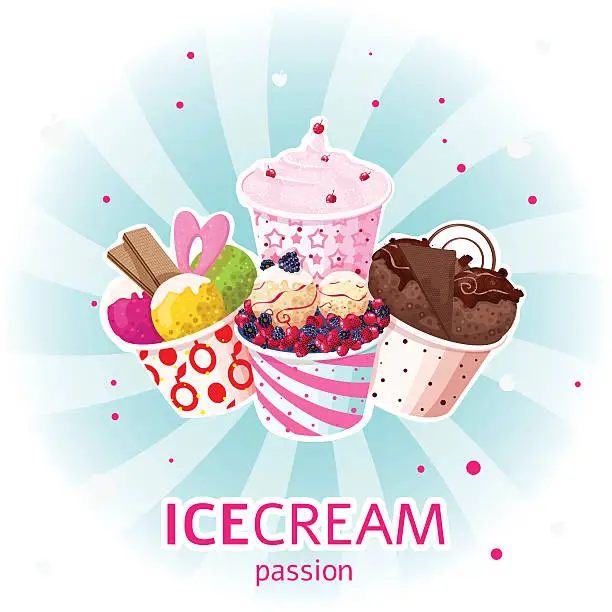 Vector illustration of Various ice cream cups