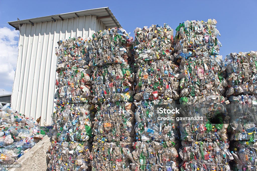 Stack of plastic bottles ready for recycling 2015 Stock Photo