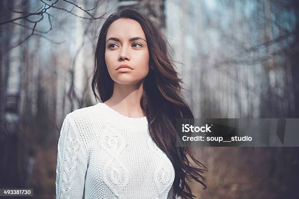 Beautiful Lady In A Birch Forest Stock Photo - Download Image Now - Women, Artist's Model, Fashion Model