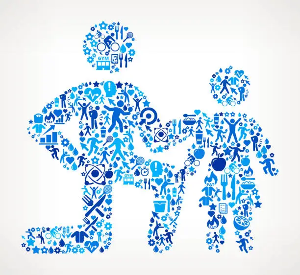 Vector illustration of Father and Daughter Fitness and Diet Icon Pattern