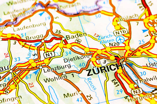 Zurich area on a map Area of Zurich (Switzerland) on a map zurich map stock pictures, royalty-free photos & images