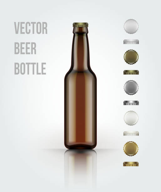 puste szklana butelka piwa na nowy. ilustracja wektorowa - beer bottle beer bottle bottle cap stock illustrations