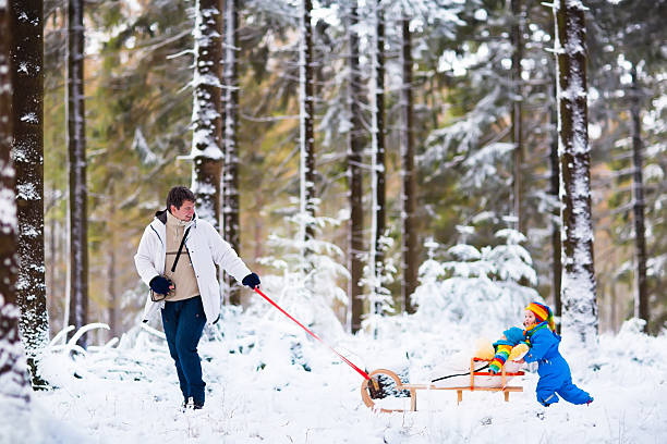istock Father and children playing in snow 493437320
