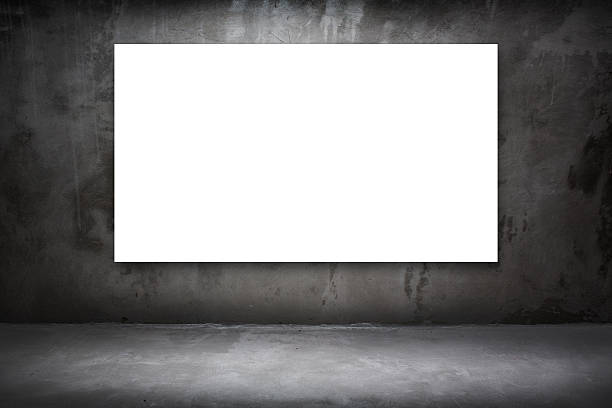 istock Blank white Canvas poster at dark cement room 493437932