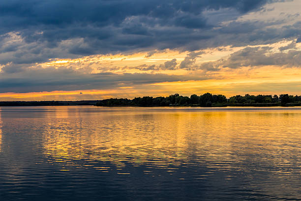 istock Sunset with dramatic sky over Nove Mlyny lake 493438596