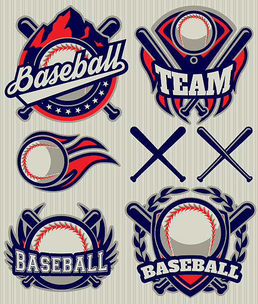 set sports template with ball and bats for baseball set of sports template with ball and bats for baseball softball ball stock illustrations
