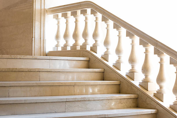 istock Beatiful marble staircase with balustrade agaist white background, copy space 493441246