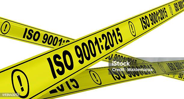 Iso 90012015 Yellow Warning Tapes Stock Photo - Download Image Now - 2015, Organization, Quality Control