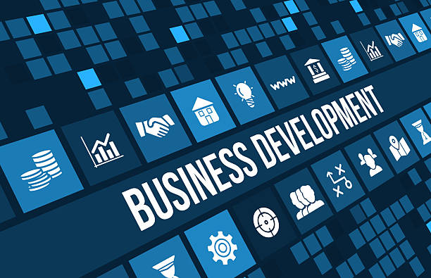 istock Business development concept image with business icons and copyspace. 493444062