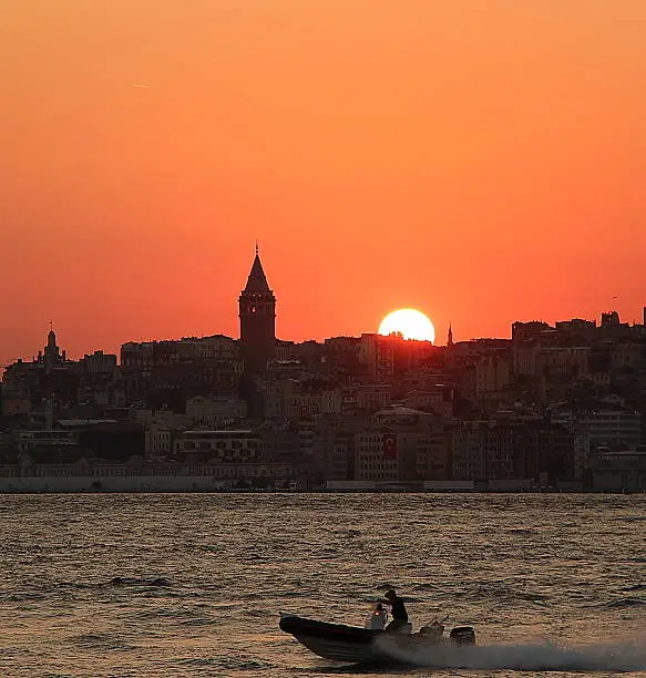 Sunset and Galata Tower view in Istanbul.
