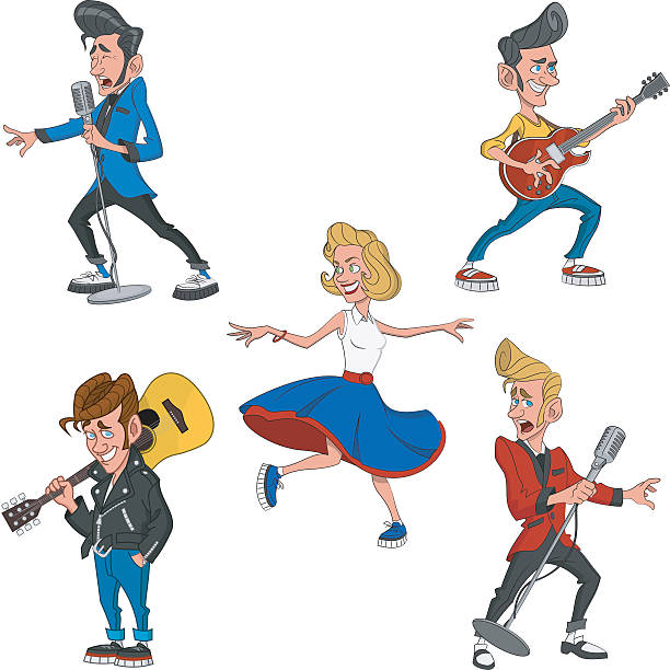 ilustrações, clipart, desenhos animados e ícones de conjunto de rock and roll. - pompadour