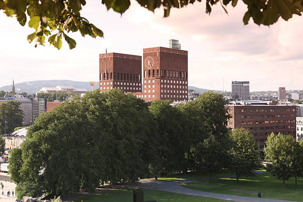 istock Sundown Park and City Hall (Radhuset), Oslo, Norway 493446583