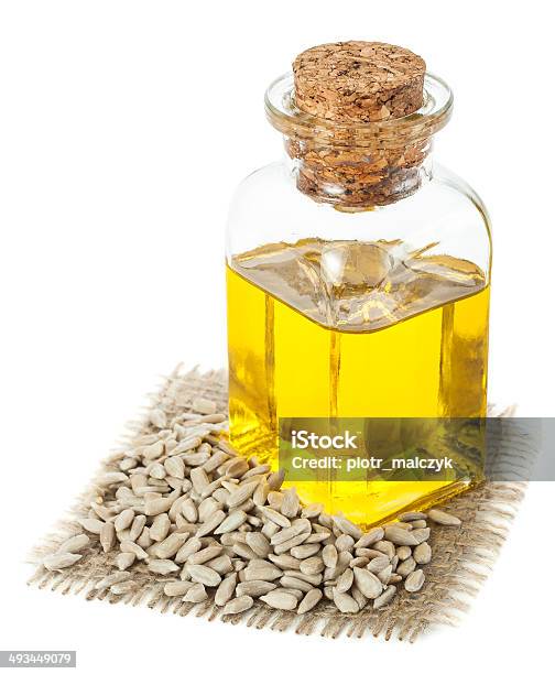 Sunflower Oil Stock Photo - Download Image Now - Bottle, Burlap, Canvas Fabric