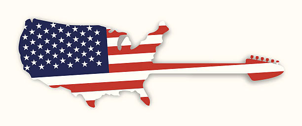 Electric Guitar shaped USA flag & map vector art illustration