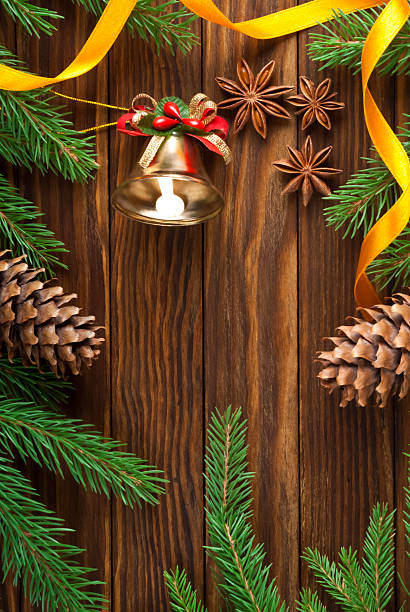 istock Christmas decorations on wooden background 493450233