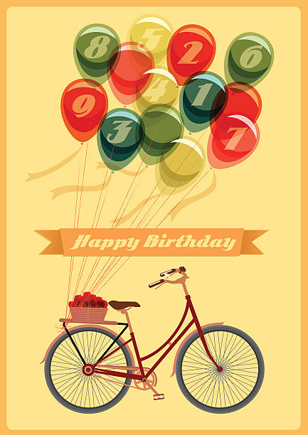 Retro Birthday card with Bicycle vector art illustration