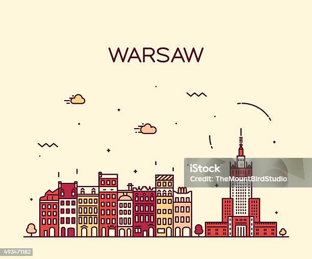 Warschau Skyline Silhouette Illustration Linear Stock Vektor Art und mehr Bilder von Warschau - Warschau, Architektur, Aussicht genießen