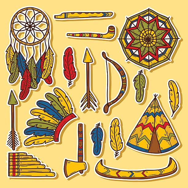 ilustrações, clipart, desenhos animados e ícones de injun mão desenhada adesivos - injun