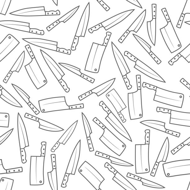 ножи бесшовн�ый узор вектор кухня - small putty knife box cutter knife knife stock illustrations