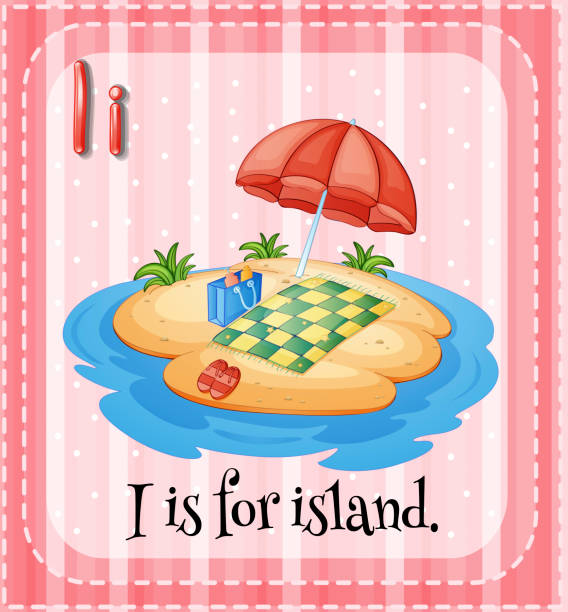 flashcard 알파벳 i 도서지역 - island education learning letter i stock illustrations