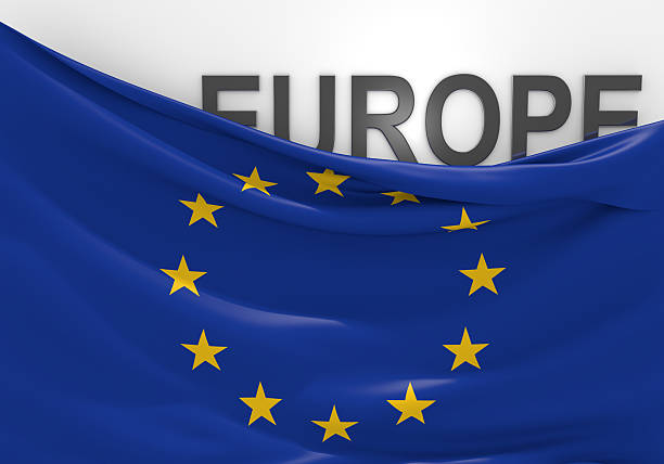 istock Europe flag and continent name in 3D text 493479284