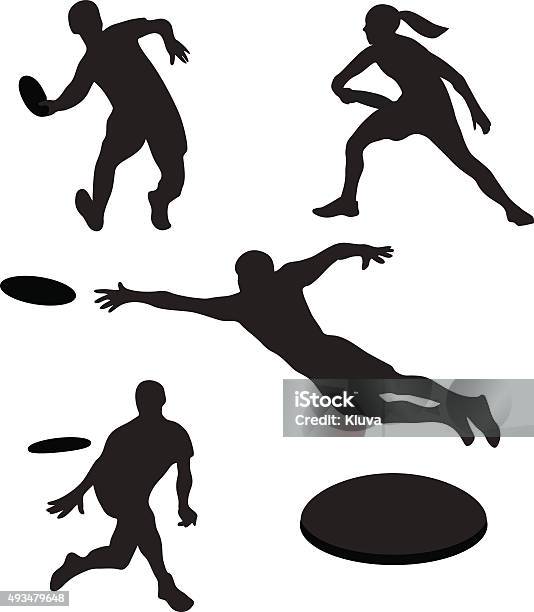 Men Playing Ultimate Frisbee 4 Silhouettes Stock Illustration - Download Image Now - Plastic Disc, Vector, Illustration