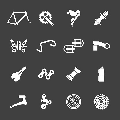 Bicycle Parts Icons Set 1 White Series Vector EPS File.