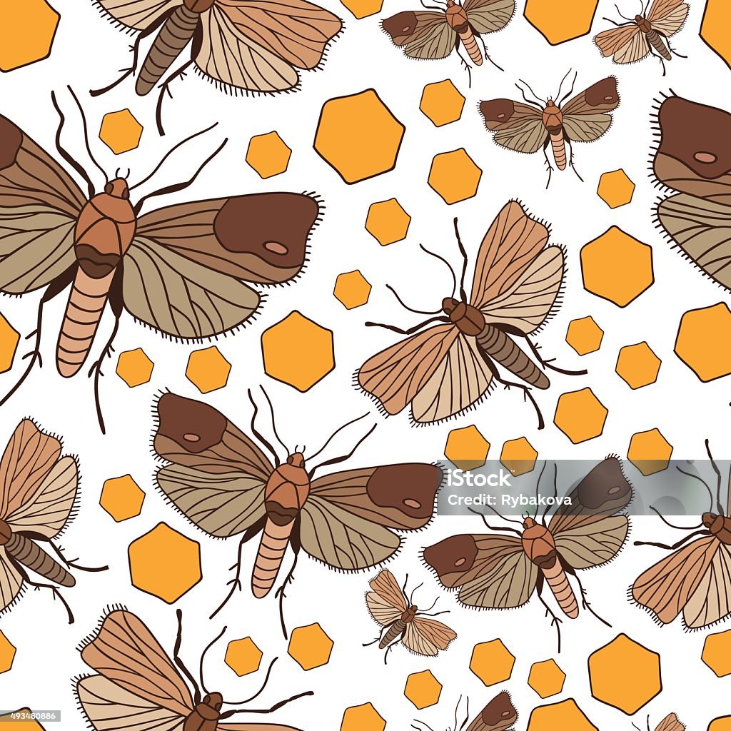 seamless pattern with wax moth seamless pattern with wax moth and cells. Vector hand drawn  illustration. Pattern can be used for wallpaper, web design, surface textures etc. 2015 stock vector