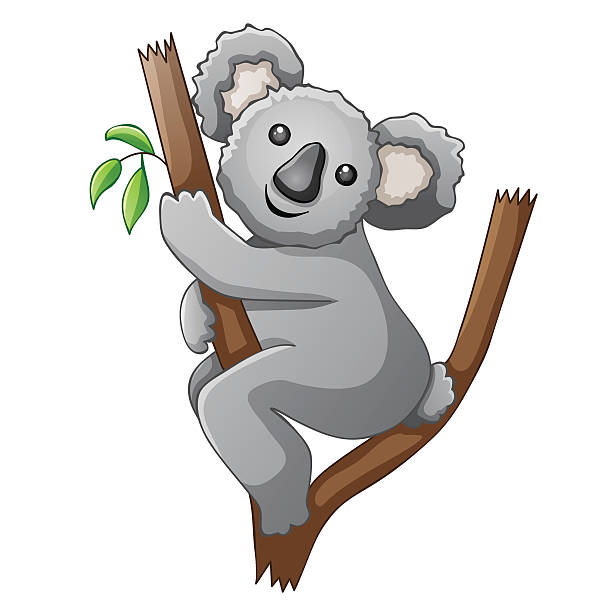 ilustraciones, imágenes clip art, dibujos animados e iconos de stock de osito de peluche de historieta en un árbol koalas - stuffed animal toy koala australia