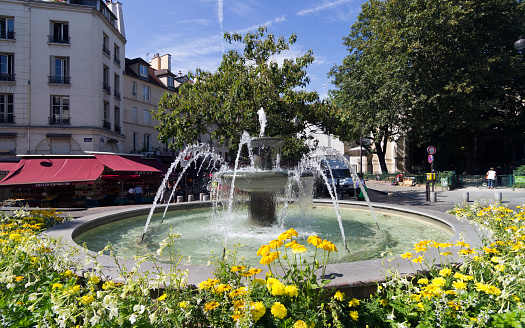 fountain in mouffetard neighborhood, Paris city