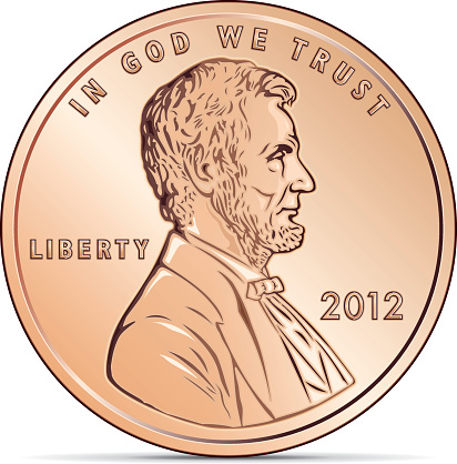 Vector based illustration eps with simple gradations. US cent coin depicting Abraham Lincoln.