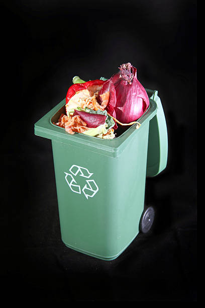 istock Organic waste in a recycle bin on a black background. 493499767