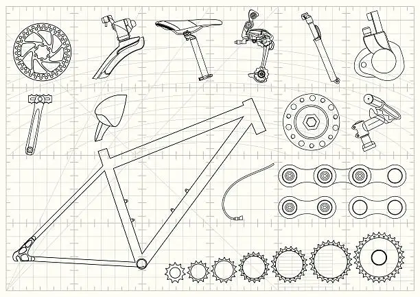 Vector illustration of Bike Equipments Blueprints