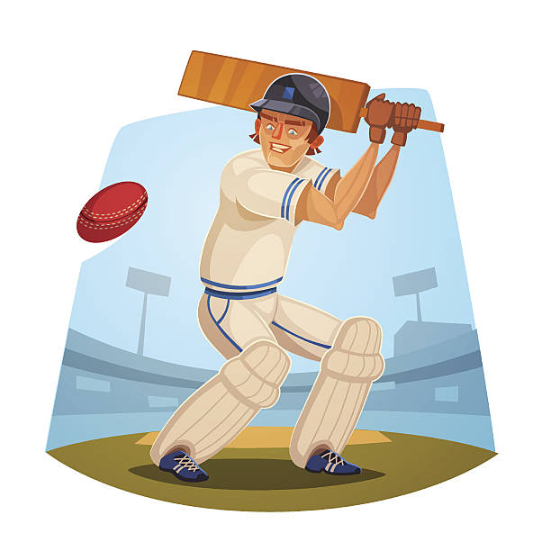 ilustraciones, imágenes clip art, dibujos animados e iconos de stock de bateador.  jugador de críquet. - crease