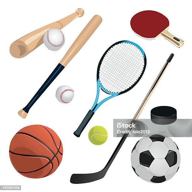 Set With Sports Equipment Stock Illustration - Download Image Now - Sports Equipment, Illustration, Sports Bat