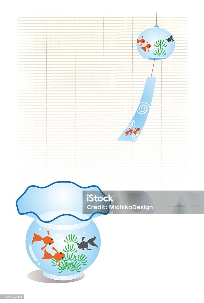 Poissons dans le fishtank et bambou bline, de Carillon éolien - clipart vectoriel de Blanc libre de droits