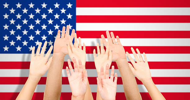 istock american supporter wiht arm raised 493502379