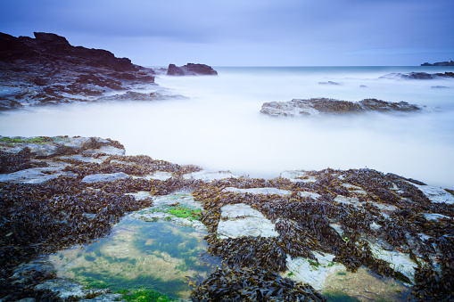 Gwithian Towans, North Cornwall, England UK. Long exposure looking out to sea