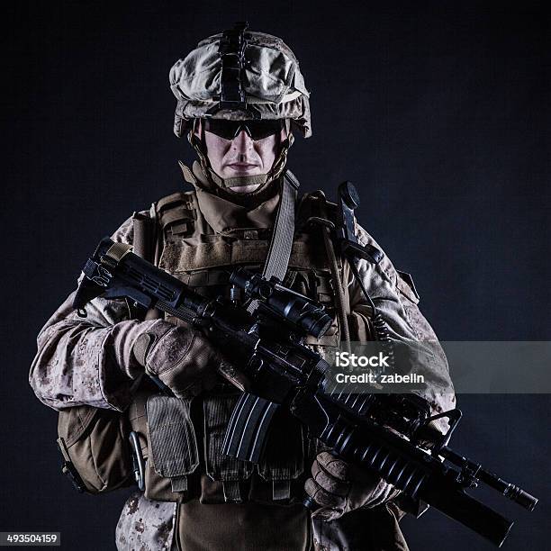 Us Marine Studio Shot On Black Background Stock Photo - Download Image Now - Aggression, Armed Forces, Army