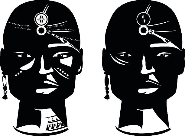 african warrior masai warrior face vector design - en face african man head with traditional ornamentation african warriors stock illustrations