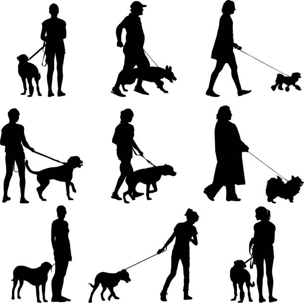 Set ilhouette of people and dog. Vector illustration. vector art illustration