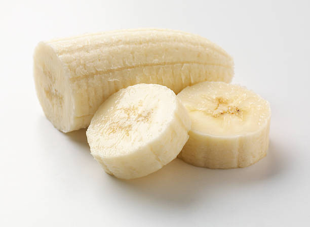 istock Banana without skin on cut on white background 493506678