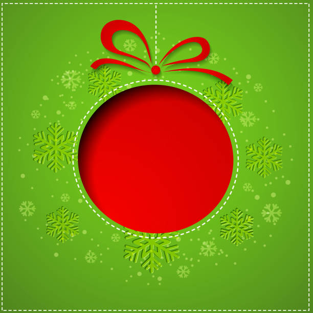 abstrakt christmas ball cutted aus papier auf grünem hintergrund - haarschleife stock-grafiken, -clipart, -cartoons und -symbole