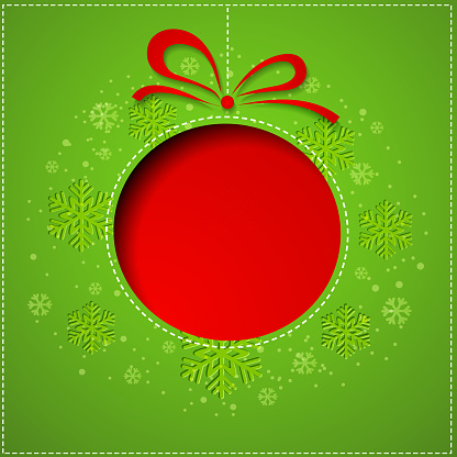 Abstract red Christmas balls cutted from paper on green background. Vector eps10 illustration