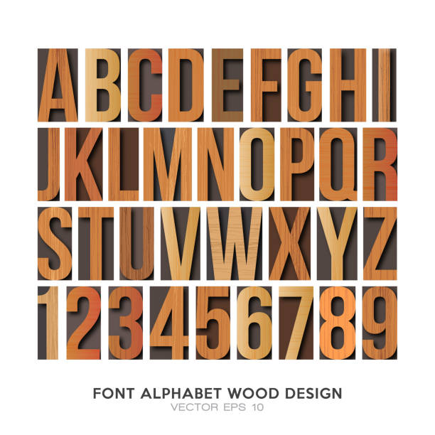 illustrations, cliparts, dessins animés et icônes de police anglaise en bois alphabet de vecteur - letterpress typescript alphabet wood